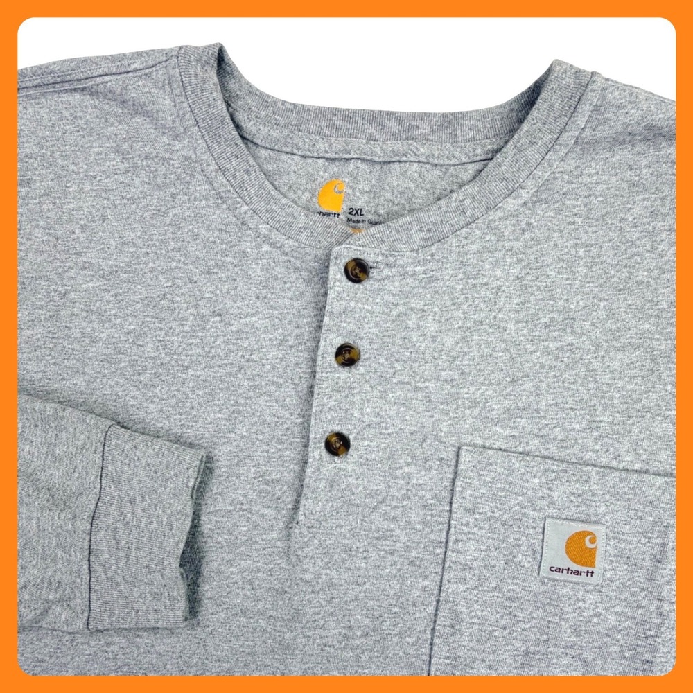 Carhartt Henley Shirt Men 2XL Gray Original Fit Long Sleeve Pocket Workwear K128